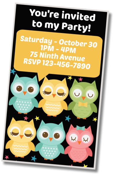 Free personalized birthday invitation Owls Sleepover Party