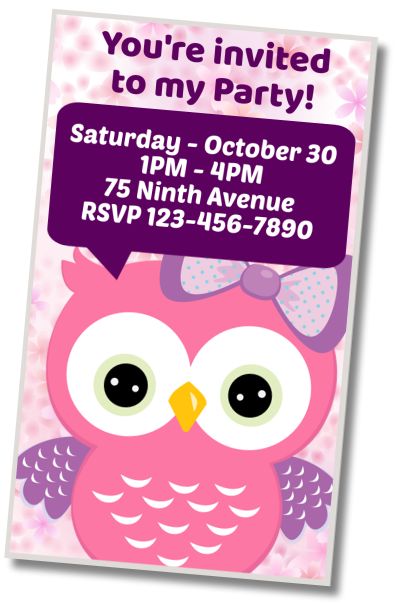 Free personalized birthday invitation Owls Girls Spa