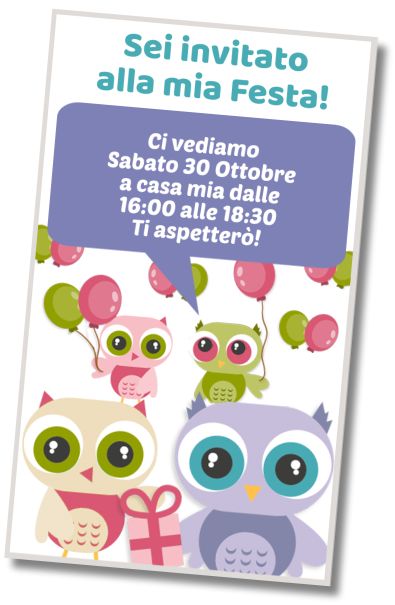 Invito di compleanno personalizzato gratuito Festa in Piscina dei Cuccioli di Gufetto