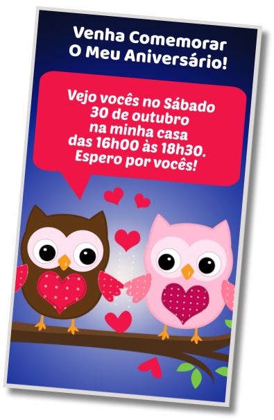 Convite de aniversário personalizado gratuito Corujas de Cumprimentos de Aniversário