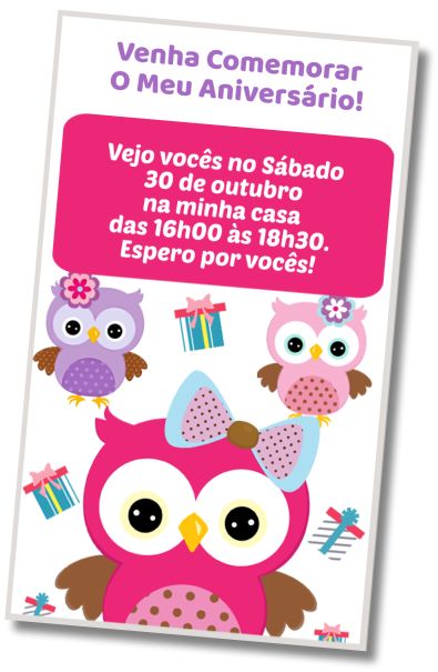 Faça um Convite Virtual Aniversário das Corujinhas