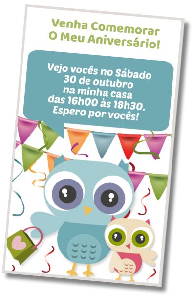 Faça um Convite Virtual Festa de Primeiro Ano da Coruja