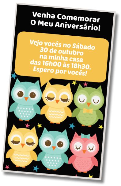 Faça um Convite Virtual Festa do Pijama das Corujas