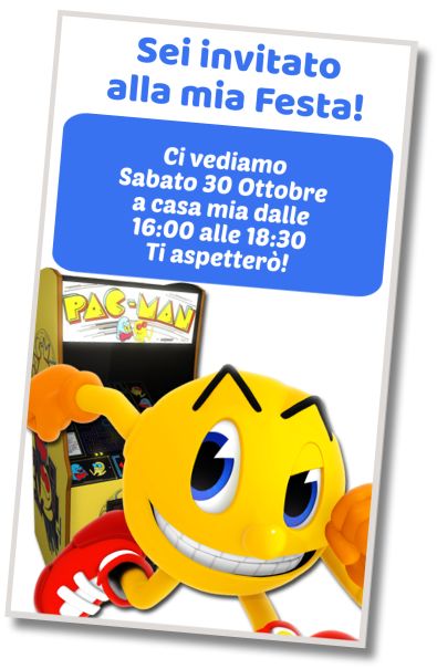 Invito di compleanno personalizzato gratuito Festa dei Videogiochi PAC-MAN