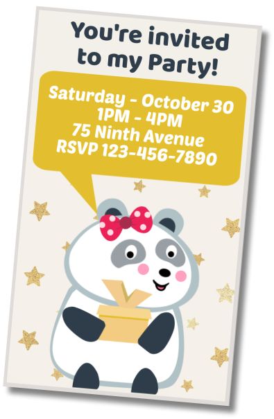 Free personalized birthday invitation Panda Bear First Birthday