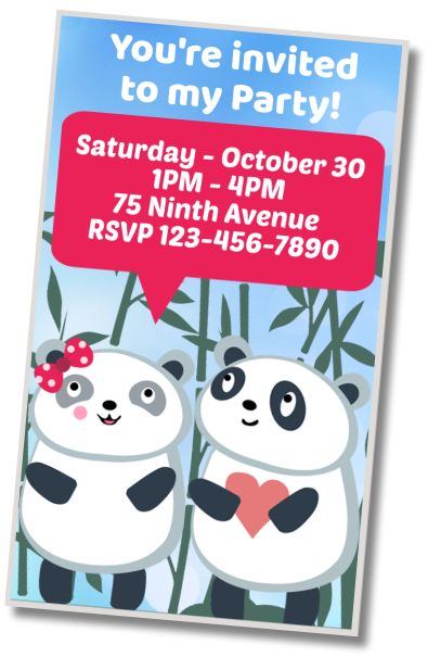 Free personalized birthday invitation Panda Bear Costume Party