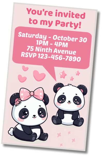 Free personalized birthday invitation Panda Bear Birthday