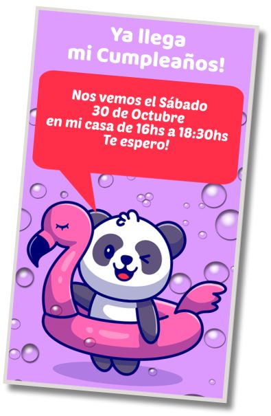 Hacer Invitación Virtual Fiesta de Piscina Oso Panda