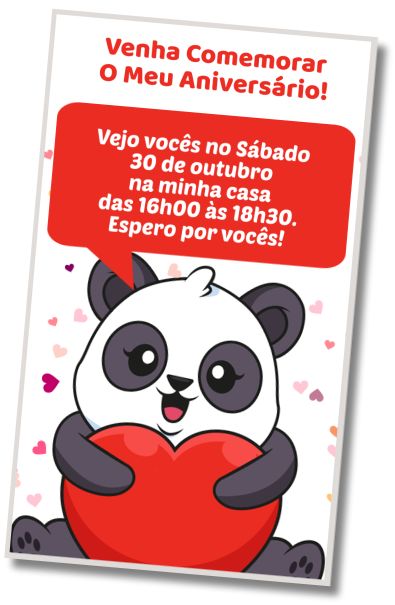 Convite de aniversário personalizado gratuito Aniversário com tema Urso Panda