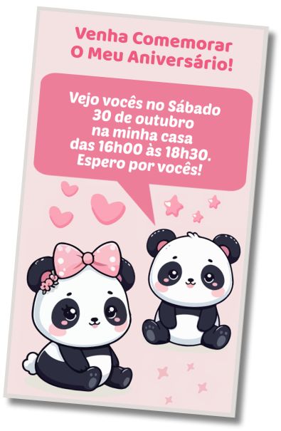 Convite de aniversário personalizado gratuito Aniversário Urso Panda