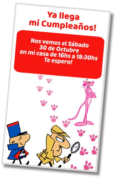 Invitación de cumpleaños personalizada gratis Fiesta Temática Pantera Rosa