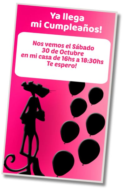 Invitación de cumpleaños personalizada gratis Fiesta Pantera Rosa