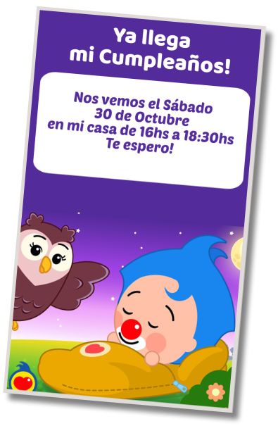Invitación de cumpleaños personalizada gratis Plim Plim Fiesta de Pijamas
