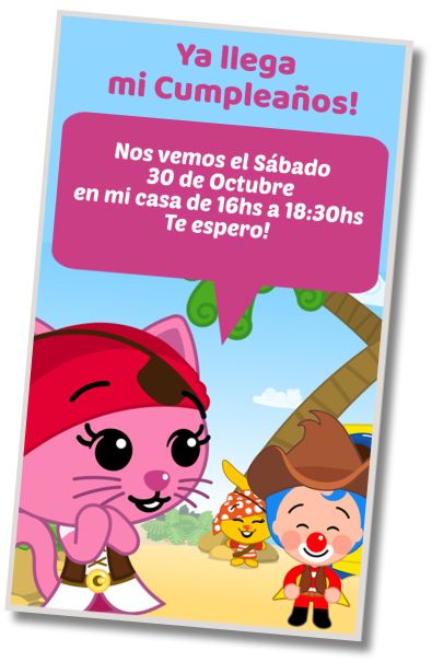 Invitación de cumpleaños personalizada gratis Plim Plim Fiesta de Disfraces