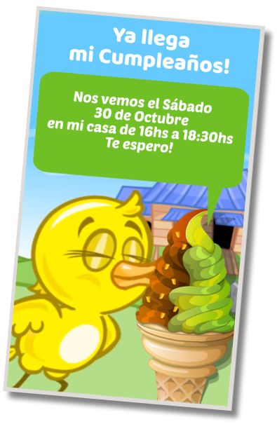 Hacer Invitación Virtual Fiesta de Helados Pollito Amarillito