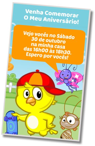 Convite de aniversário personalizado gratuito Festa a Fantasia de Pintinho Amarelinho