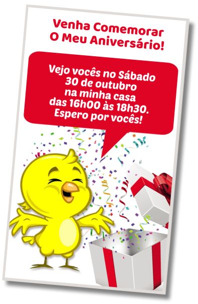 Convite de aniversário personalizado gratuito Festa de Aniversário Surpresa do Pintinho Amarelinho
