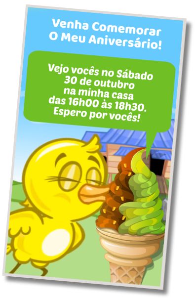 Faça um Convite Virtual Festa do Sorvete de Pintinho Amarelinho