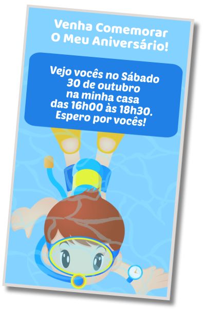 Convite de aniversário personalizado grátis Festa na Piscina