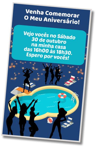 Convite de aniversário personalizado grátis Noite de Festa na Piscina
