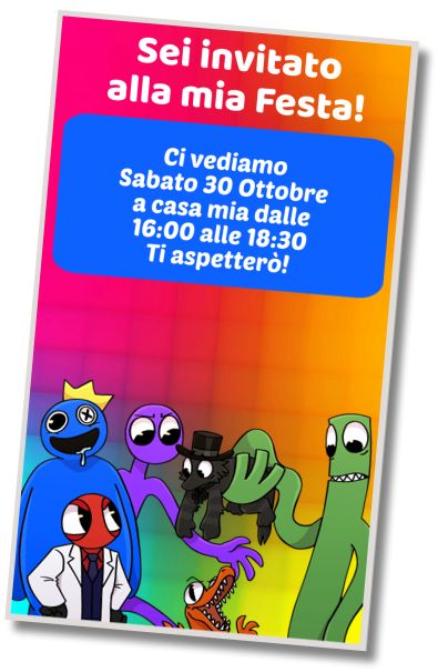 Invito di compleanno personalizzato gratuito Compleanno a Tema Rainbow Friends