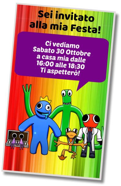Invito di compleanno personalizzato gratuito Tanti Auguri Rainbow Friends