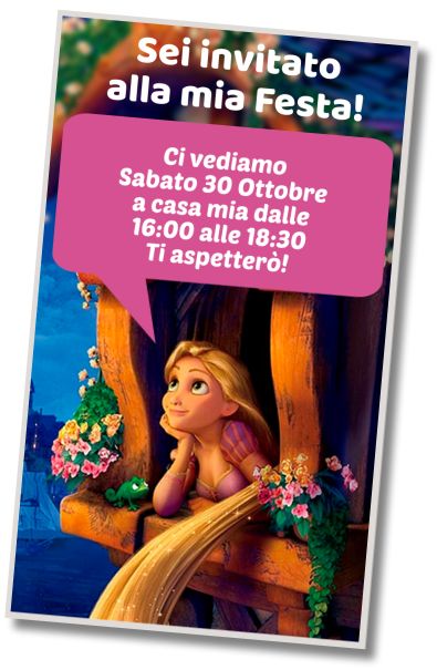 Invito di compleanno personalizzato gratis Festa del Videogioco Rapunzel