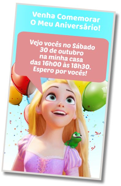 Convite de aniversário personalizado grátis Saudações de Aniversário de Rapunzel
