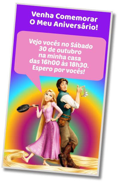 Convite de aniversário personalizado grátis Festa à Fantasia Tangled