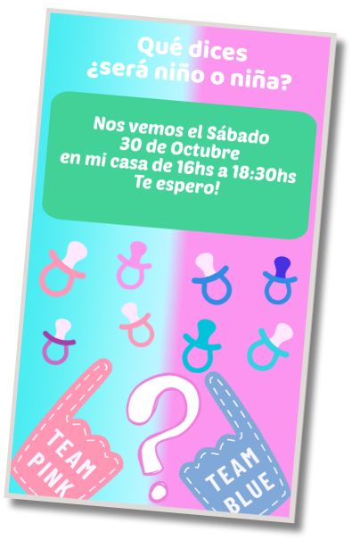 Invitación de cumpleaños personalizada gratis Revelemos la incóngnita: ¿Niño o Niña?