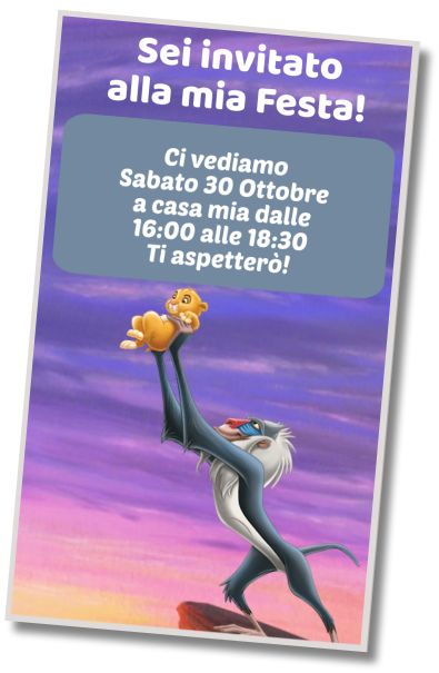 Invito di compleanno personalizzato gratis Compleanno virtuale Il Re Leone