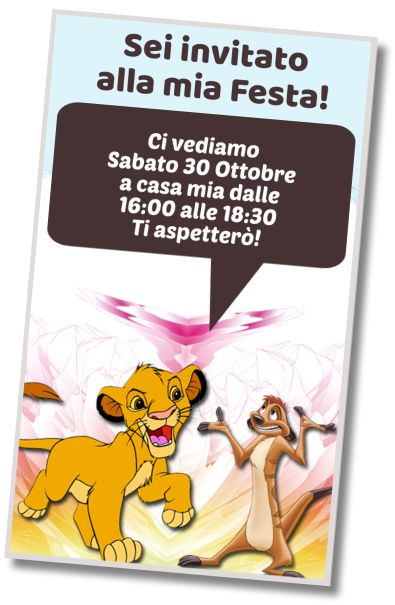 Invito di compleanno personalizzato gratis La festa in costume del Re Leone