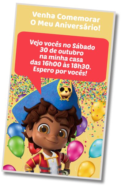 Convite de aniversário personalizado gratuito Festa do Pijama em Santiago dos mares