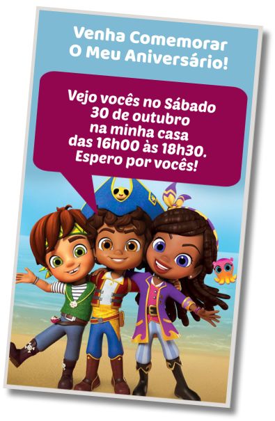 Convite de aniversário personalizado gratuito Saudações de Aniversário Santiago dos Mares