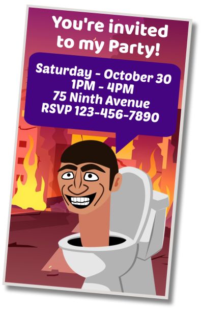 Free personalized birthday invitation Skibidi Toilet Pool Party