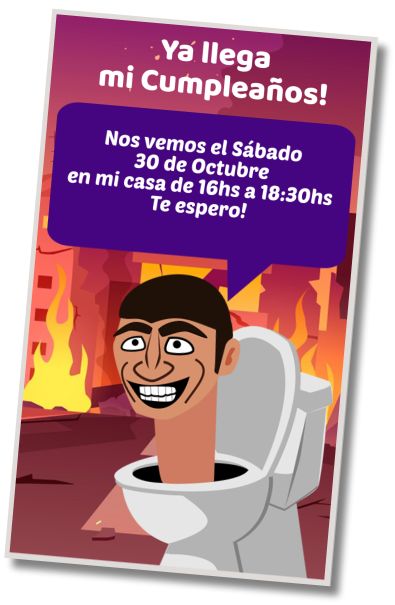 Invitación de cumpleaños personalizada gratis Fiesta de Piscina Skibidi Toilet