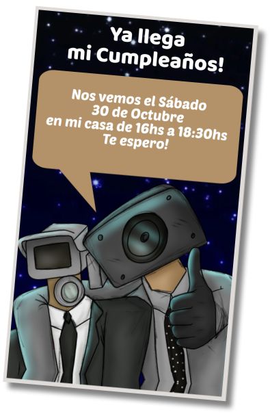 Invitación de cumpleaños personalizada gratis Fiesta Piyamada Skibidi Toilet