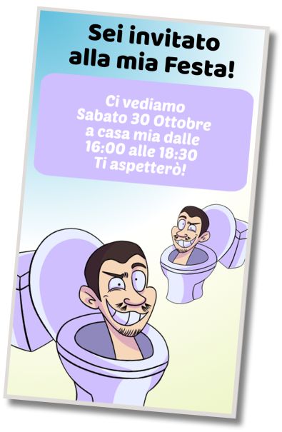 Invito di compleanno personalizzato gratis Festa in Costume da Skibidi Toilet
