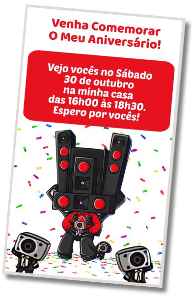 Convite de aniversário personalizado grátis Saudações de Aniversário Skibidi Toilet