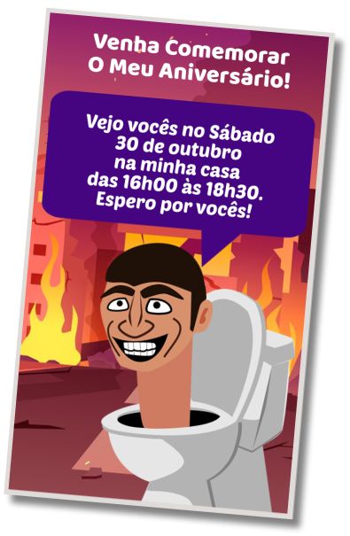 Convite de aniversário personalizado grátis Festa na Piscina do Skibidi Toilet