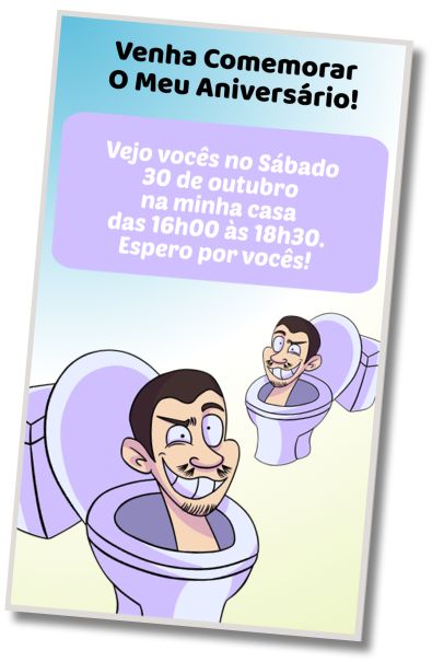 Convite de aniversário personalizado grátis Festa à Fantasia de Skibidi Toilet