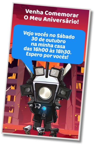 Convite de aniversário personalizado grátis Skibidi Toilet Aniversário