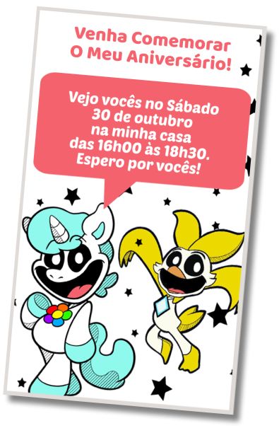 Convite de aniversário personalizado grátis Festa Surpresa dos Criaturas Sorridentes