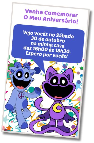 Convite de aniversário personalizado grátis Aniversário com tema de Criaturas Sorridentes