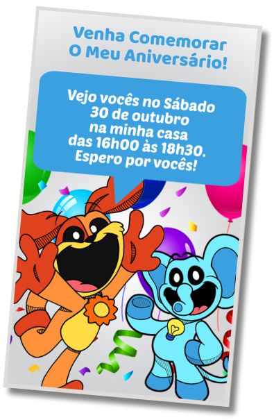 Convite de aniversário personalizado grátis Saudações de Aniversário de Criaturas Sorridentes