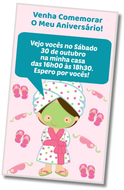 Convite de aniversário personalizado gratuito Aniversário de Spa para Meninas