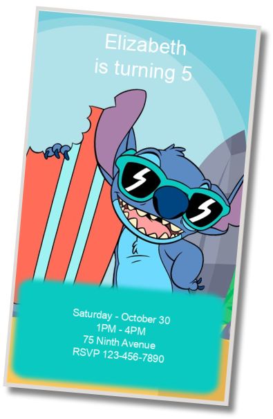 Free personalized birthday invitation Stitch Invitation Card