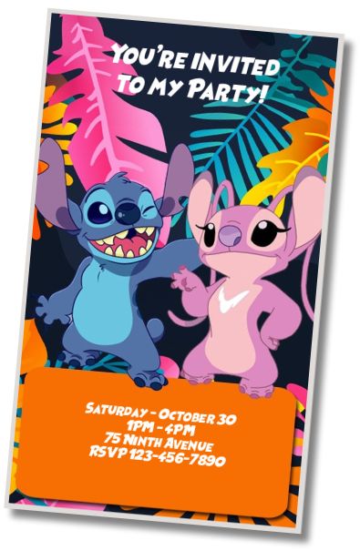 Free personalized birthday invitation Stitch and Angel Party Invitation