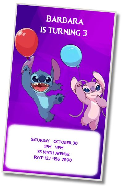 Free personalized birthday invitation Stitch and Angel Birthday