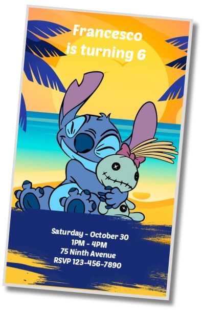 Free personalized birthday invitation Stitch Card